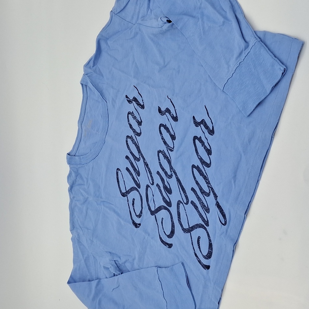 Aerie Long Sleeve Cropped Graphic Boyfriend T-Shirt Fresh Water Blue S